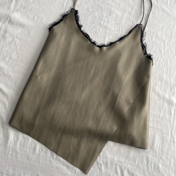 Zara leather and lace asymmetrical tank top. Spaghetti straps. Size Small - Picture 2 of 7